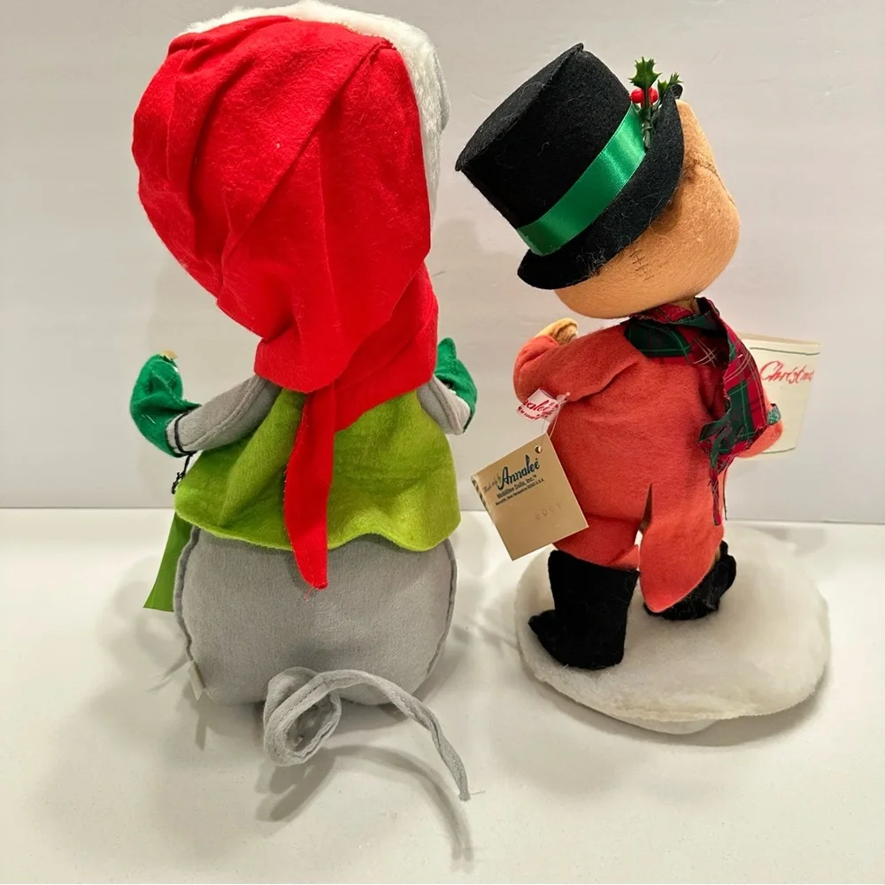 Vintage Annalee Dolls Festive Mouse and Bear Plush Duo Figures‎ Carolers “as is”